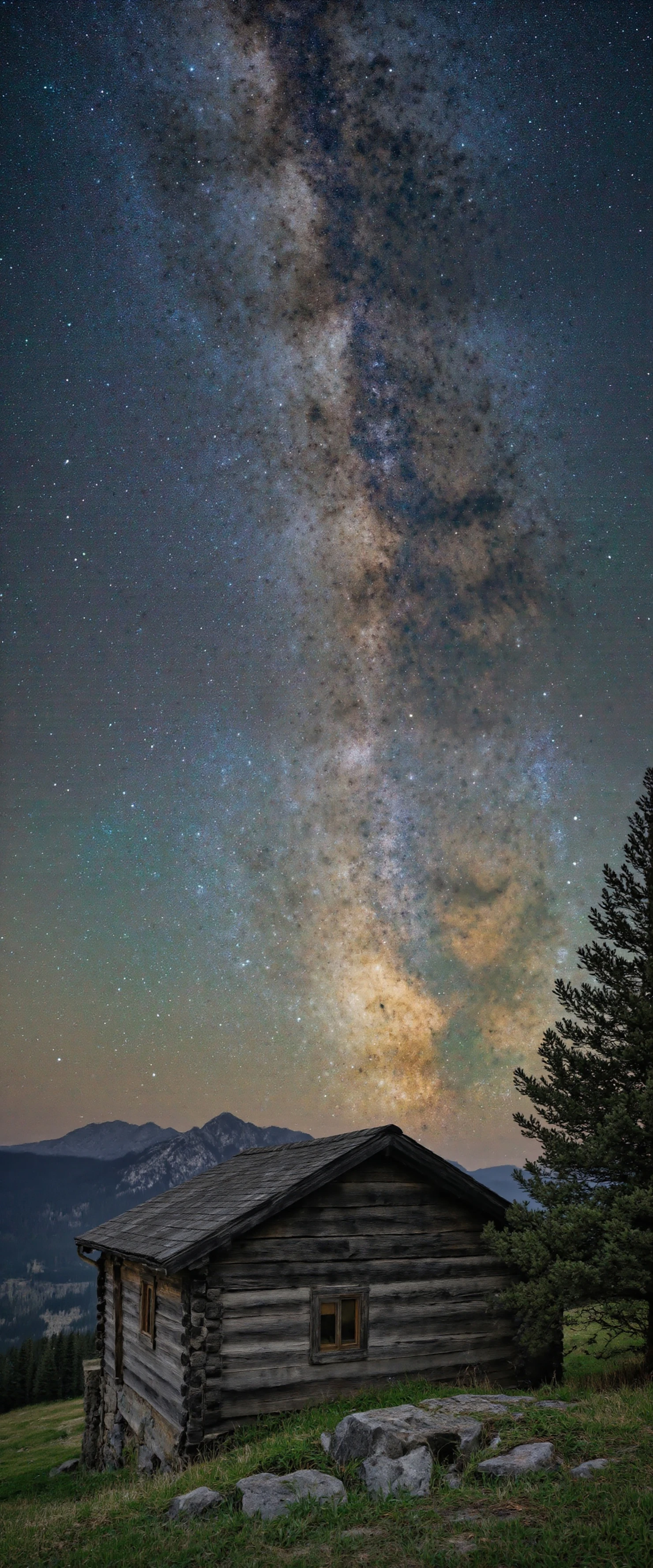 Milky Way Over Rustic Cabin in Mountain Landscape #40164