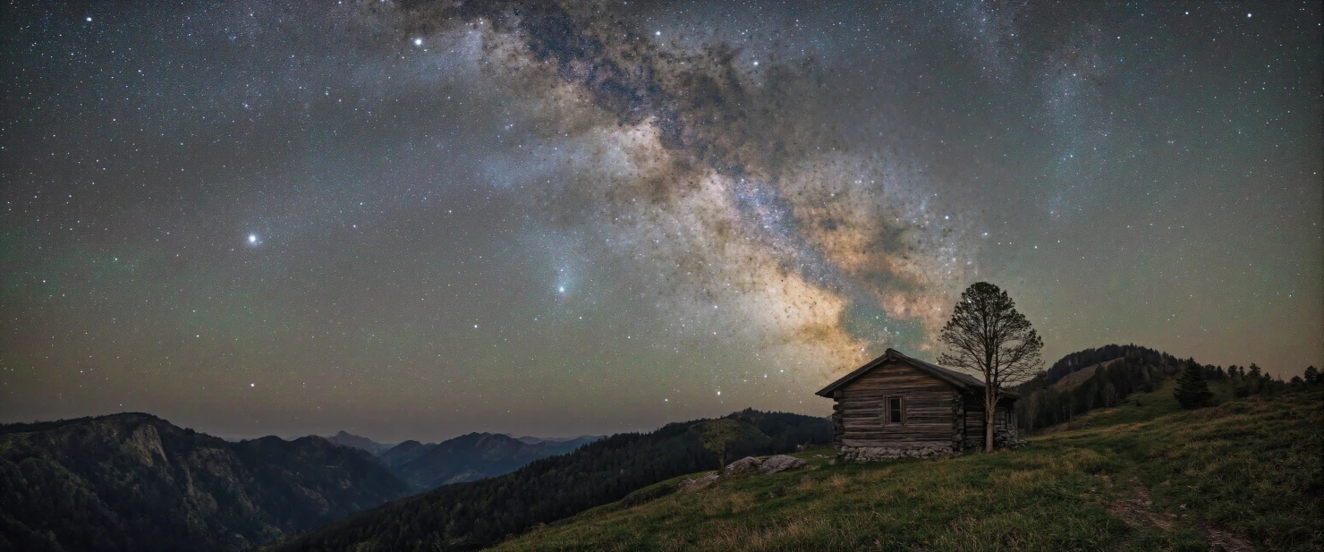 Milky Way Over Rustic Cabin in Mountain Landscape #40169