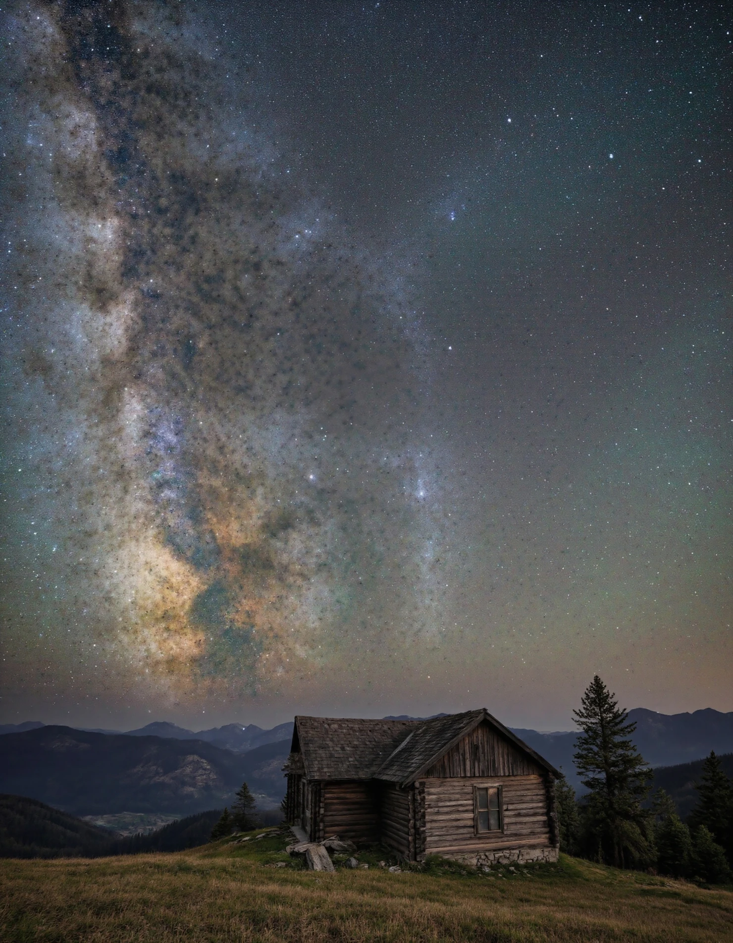 Milky Way Over Rustic Cabin in Mountain Landscape #40170