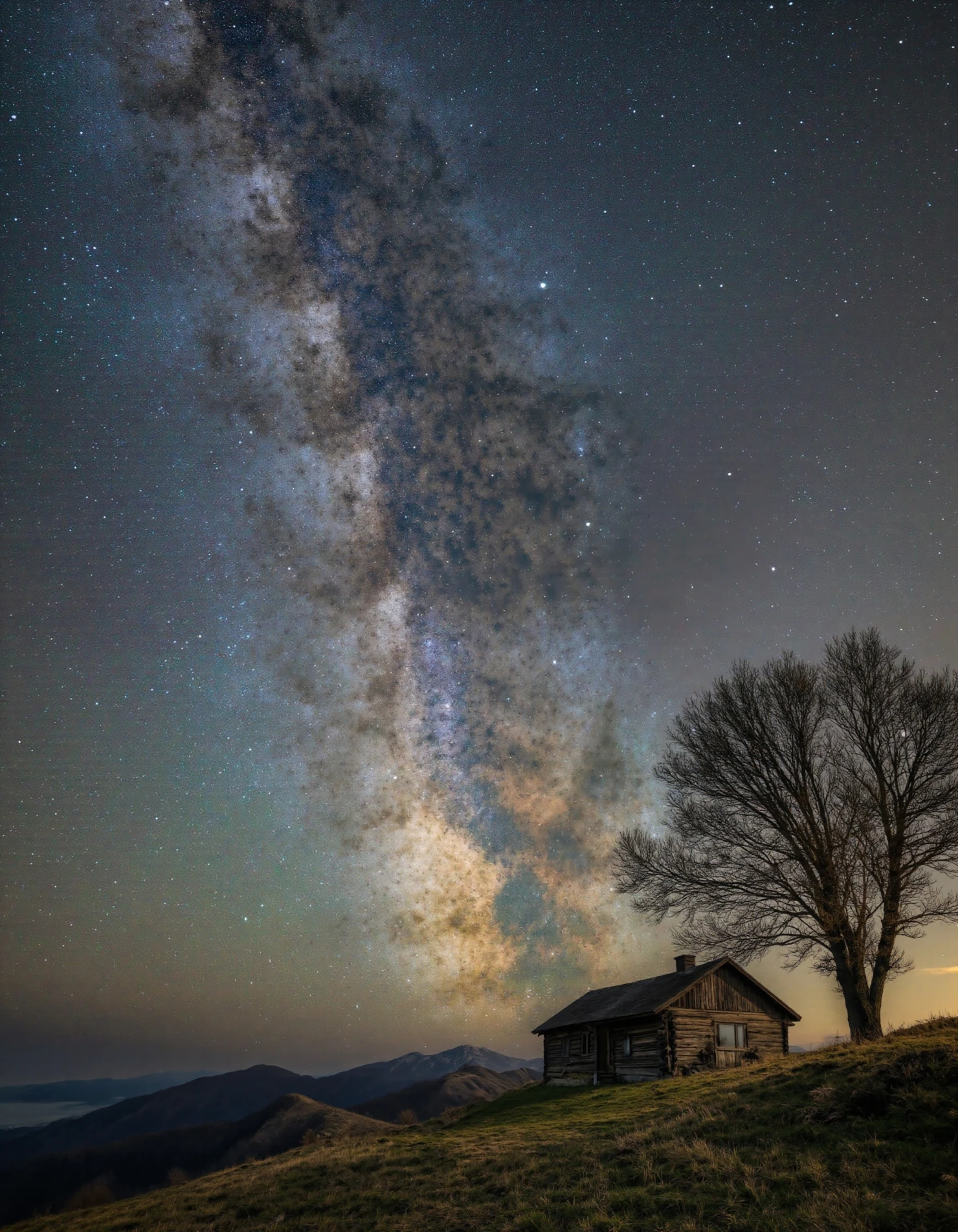 Milky Way Over Rustic Cabin in Mountain Landscape #40171
