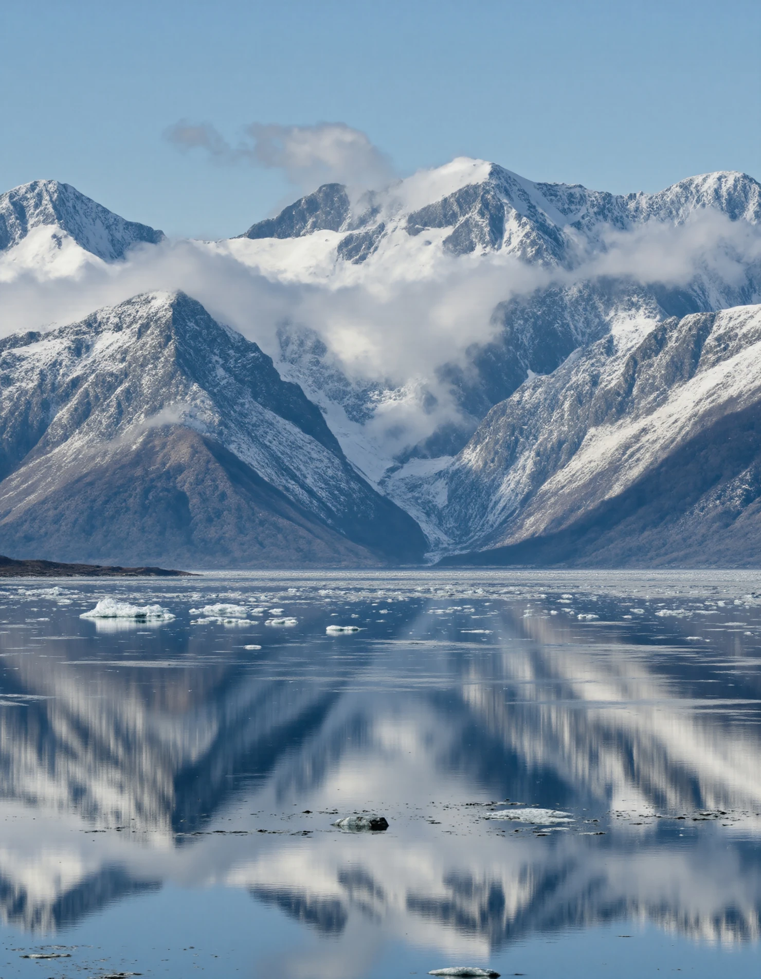 Snow-Capped Mountains Reflecting on Icy Water #40174
