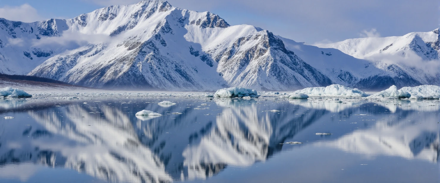 Snow-Capped Mountains Reflecting on Icy Water #40176