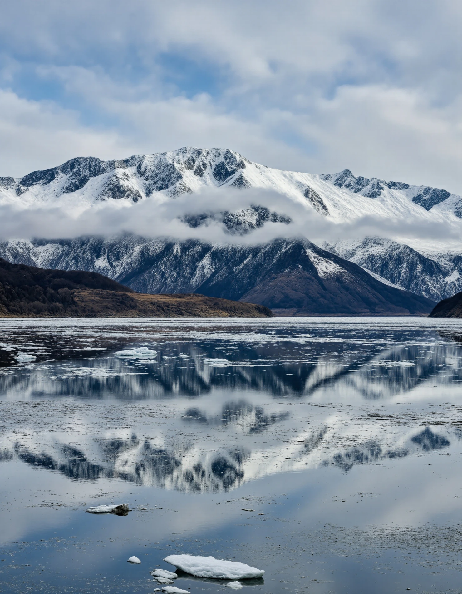 Snow-Capped Mountains Reflecting on Icy Water #40177