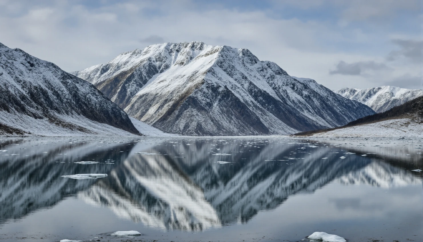 Snow-Capped Mountains Reflecting on Icy Water #40178