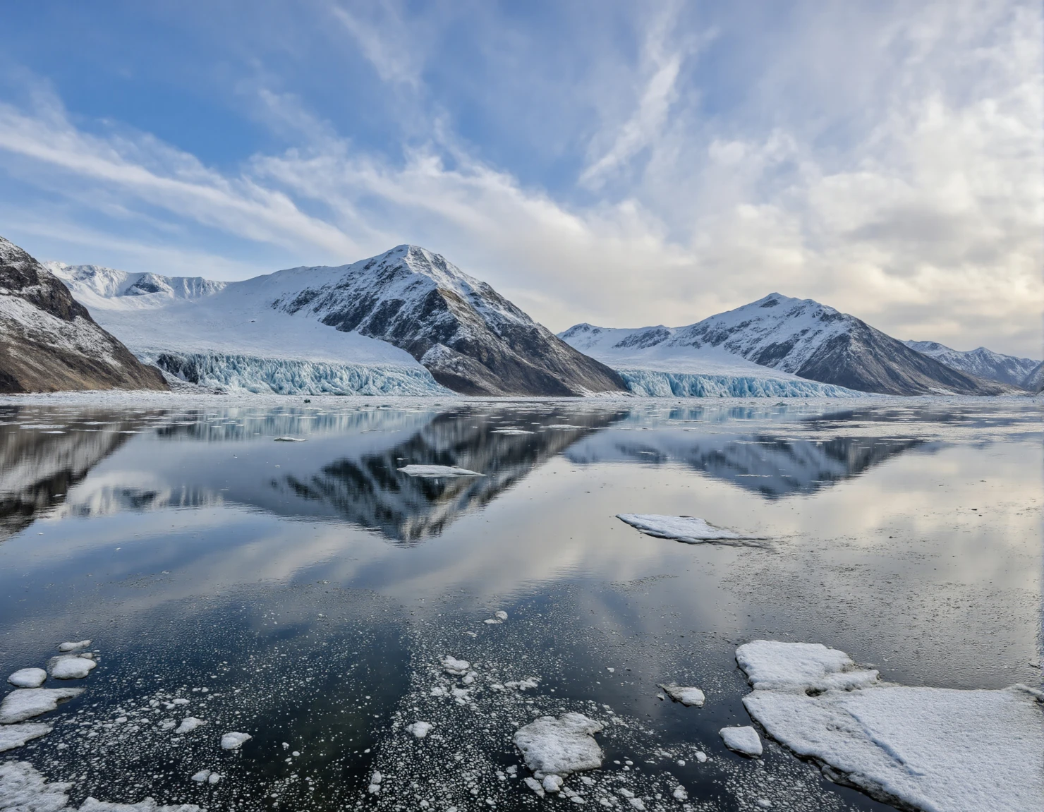 Snow-Capped Mountains Reflecting on Icy Water #40179