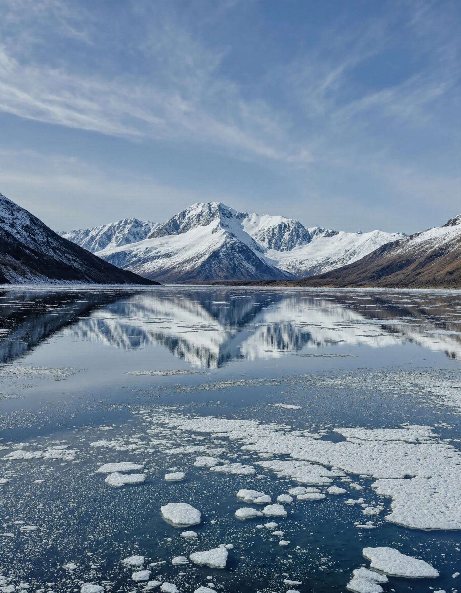 Snow-Capped Mountains Reflecting on Icy Water #40181