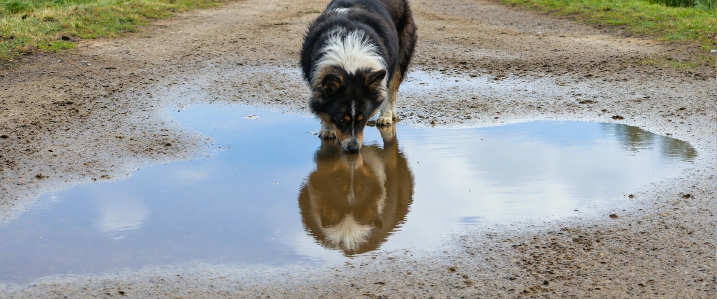 Dog Drinking Water from a Puddle #40224