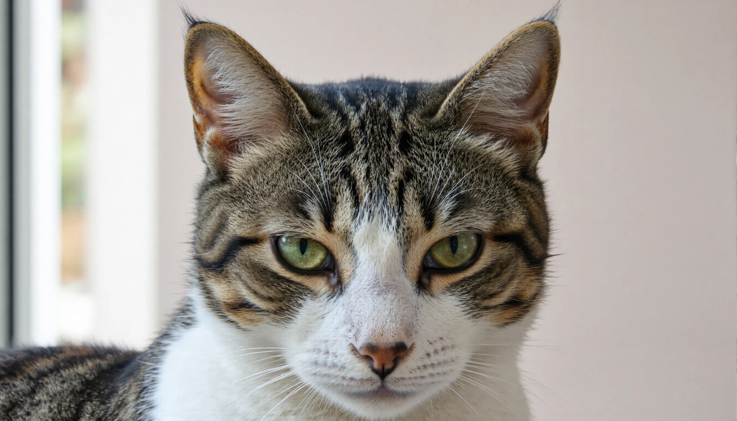 Close-up Portrait of a Domestic Tabby Cat with Striking Green Eyes #40233