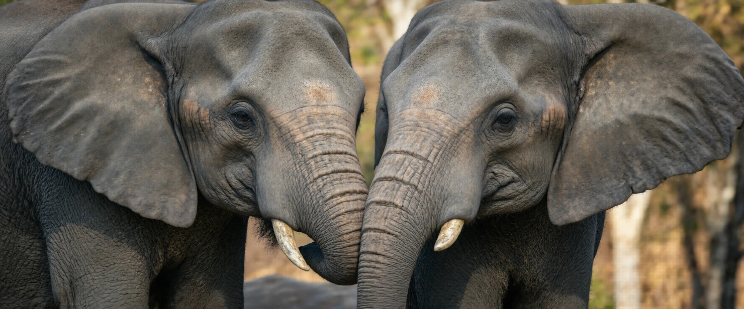 Two African Elephants Touching Trunks #40238