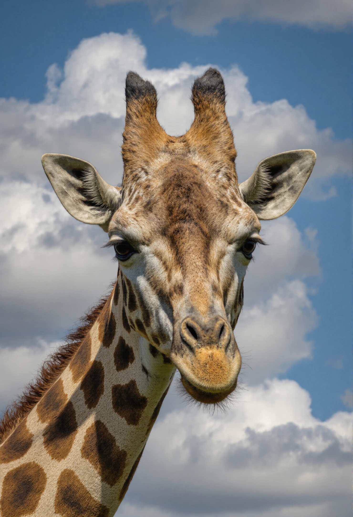 Close-up Portrait of a Giraffe Against a Cloudy Sky #40242