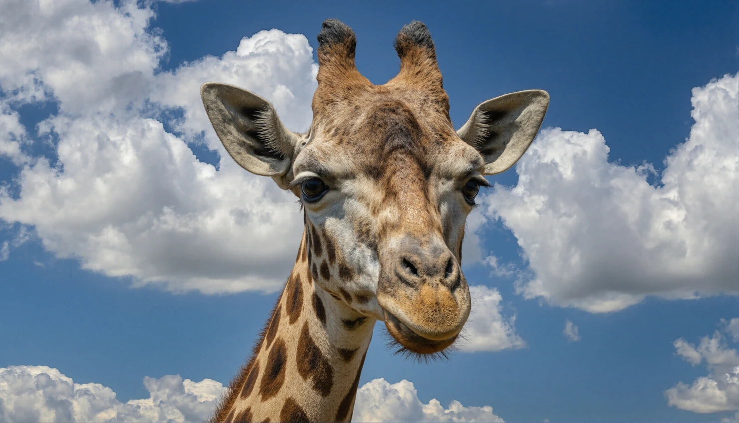 Close-up Portrait of a Giraffe Against a Cloudy Sky #40243