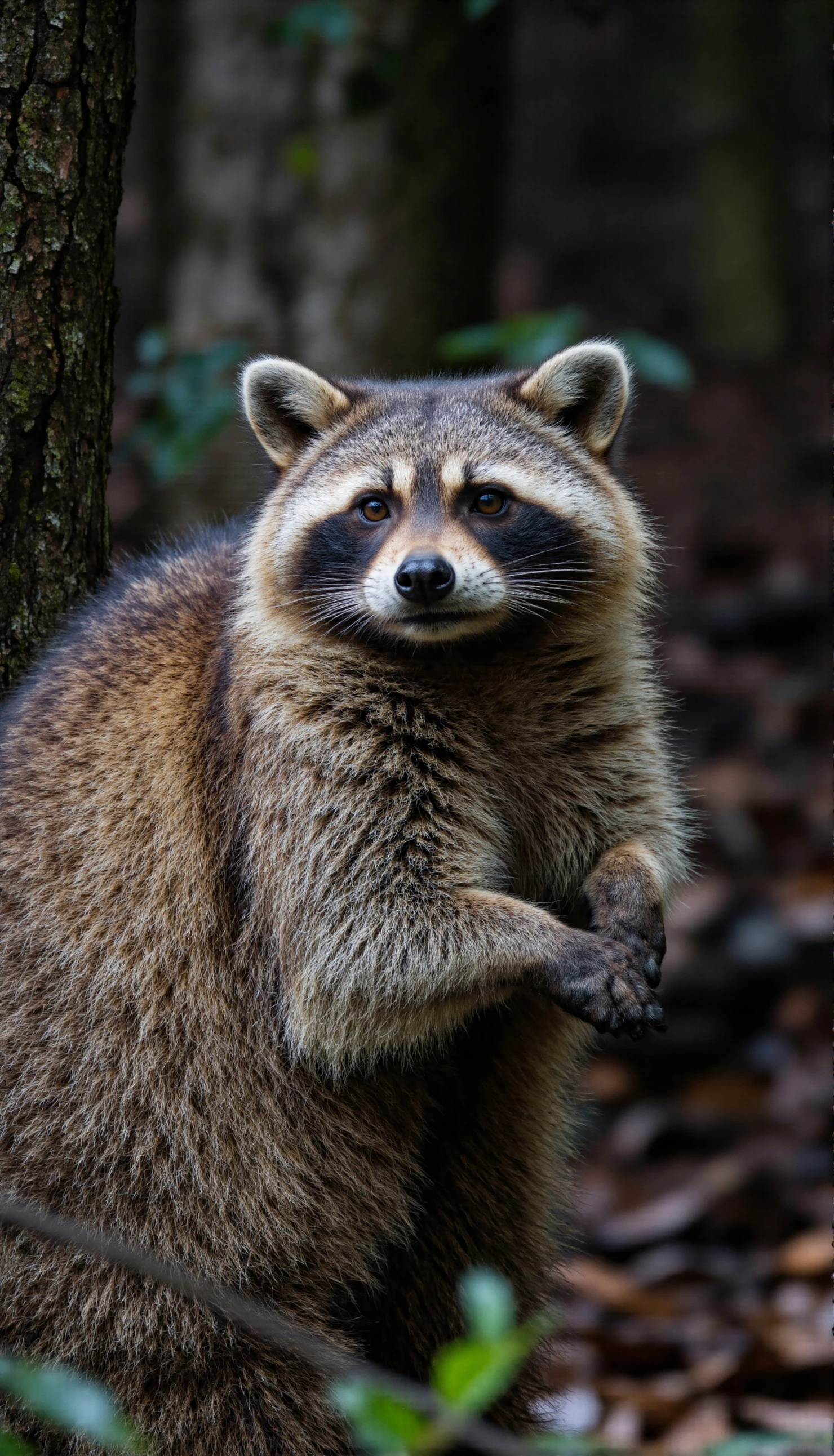 Close-up of a Curious Raccoon in a Forest Setting #40275