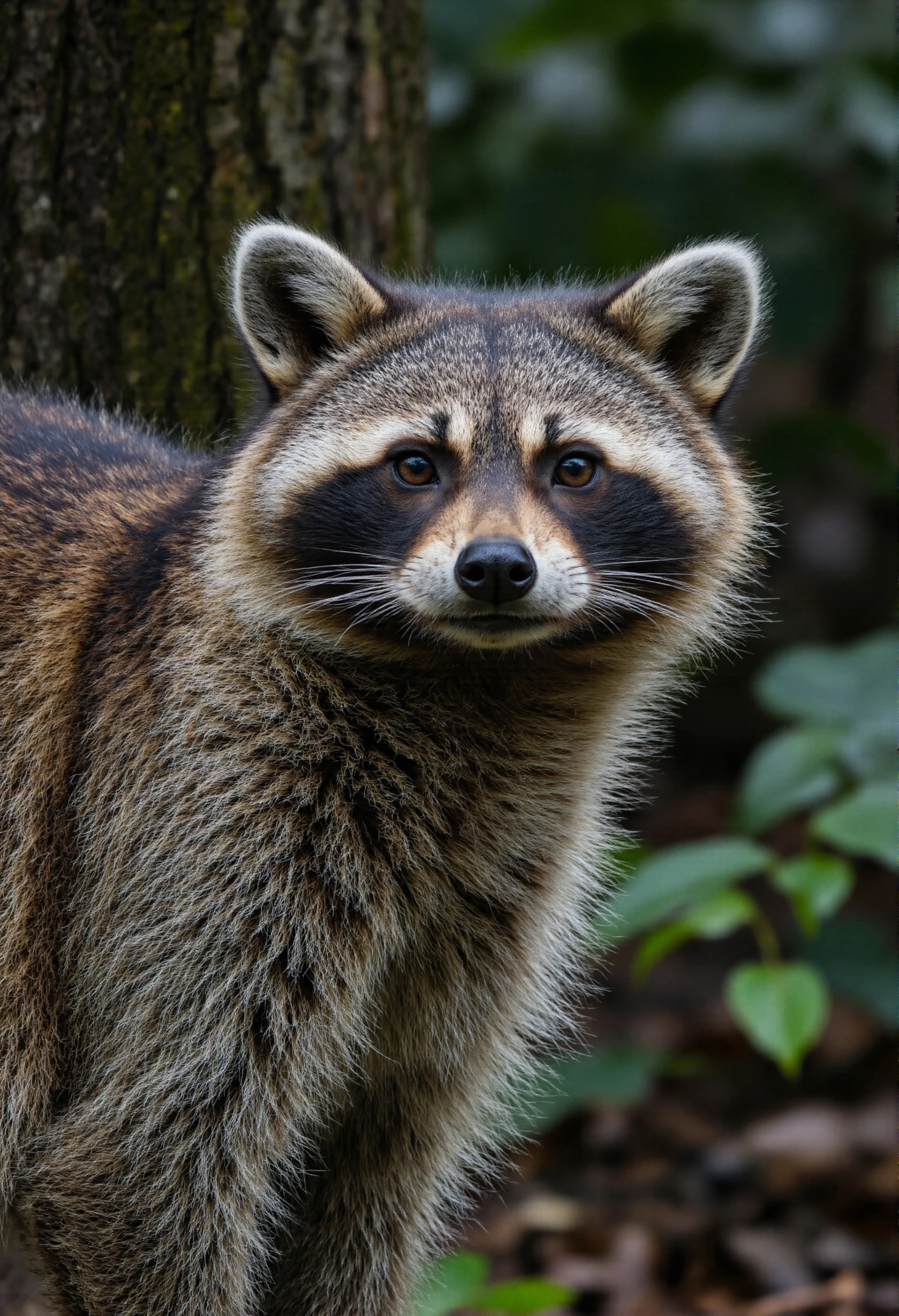 A captivating portrait of a raccoon gazing directly at the camera in its natural habitat. #40276
