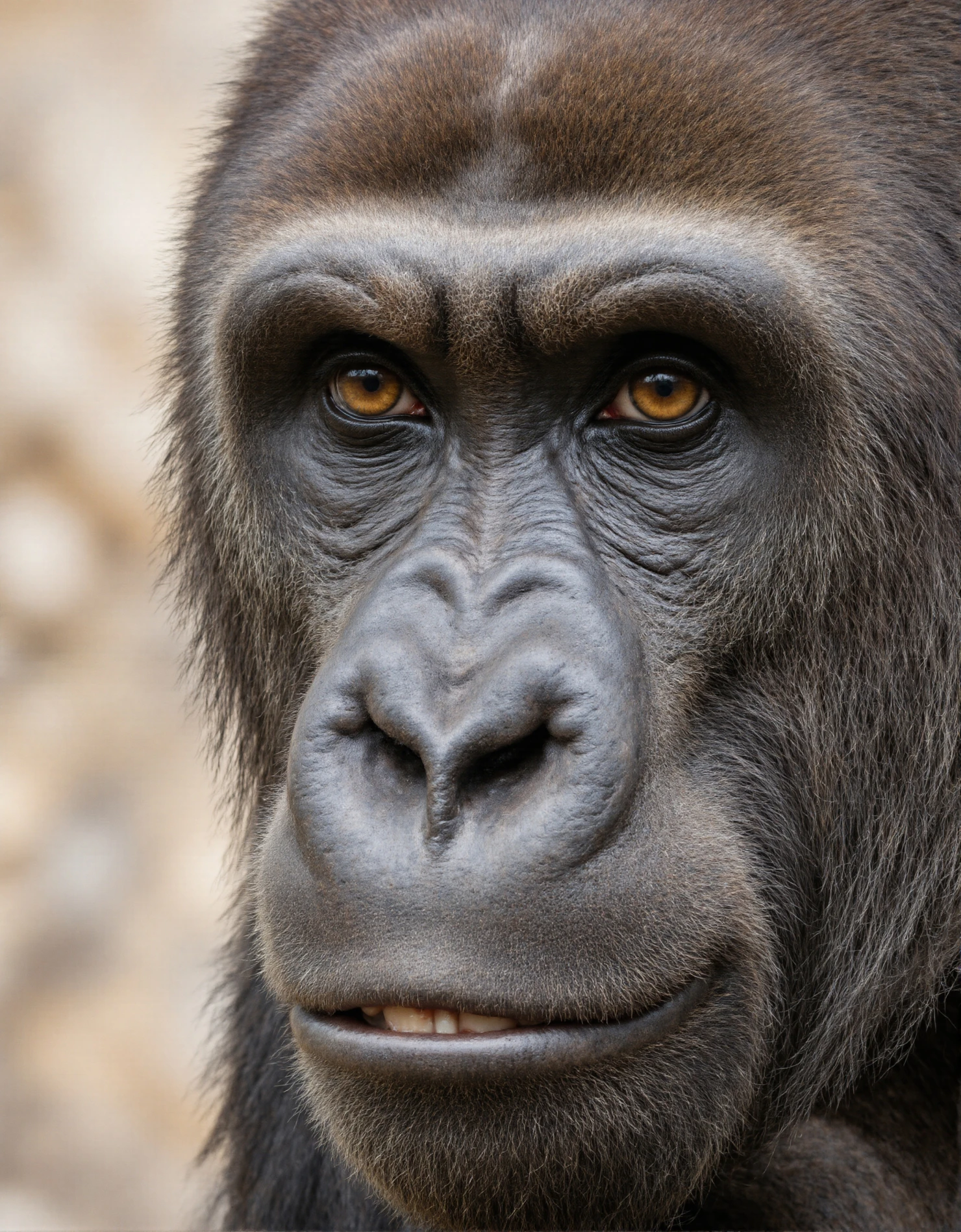 Close-up portrait of a Western Lowland Gorilla gazing directly at the viewer #40283