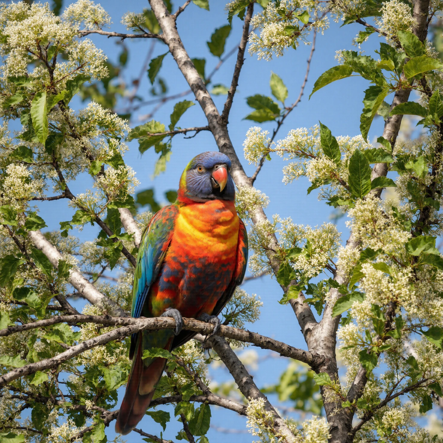 Rainbow Lorikeet Perched on a Branch Amidst Blossoms #40332