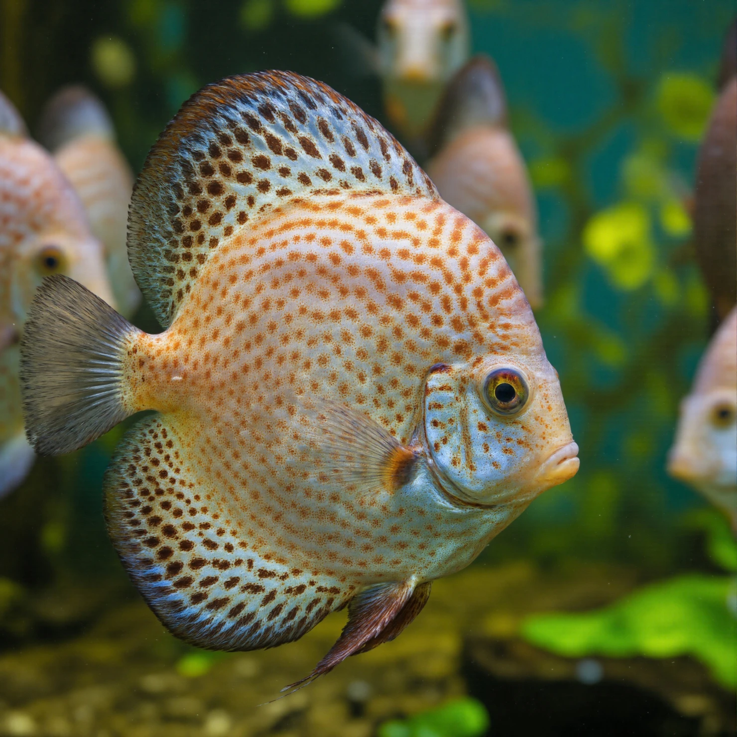 A Colorful Discus Fish Swimming in an Aquarium #40350