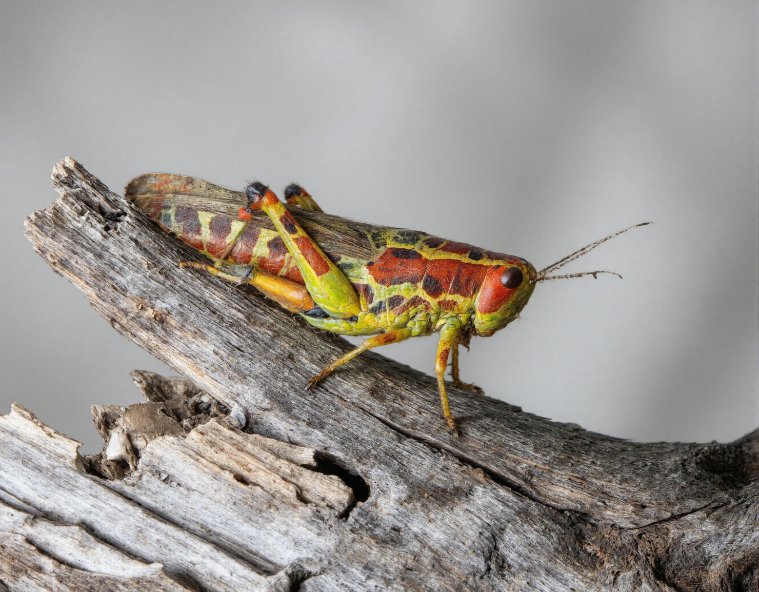 Colorful Grasshopper Perched on Wood #40358