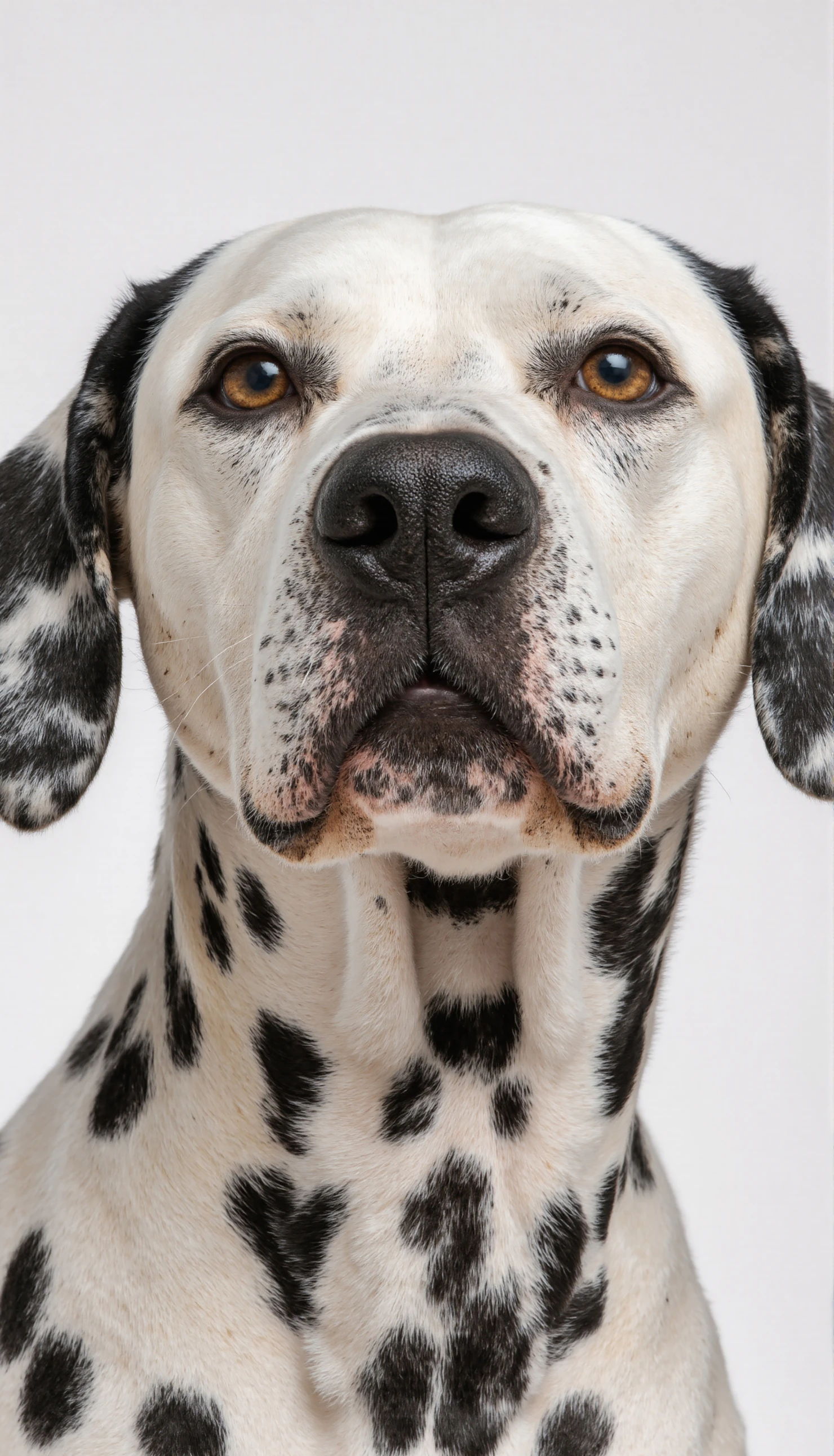 Close-up portrait of a Dalmatian dog with distinctive black spots and intelligent eyes. #40373