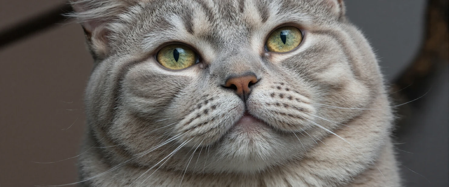 Close-up Portrait of a Fluffy Grey Cat with Green Eyes #40394