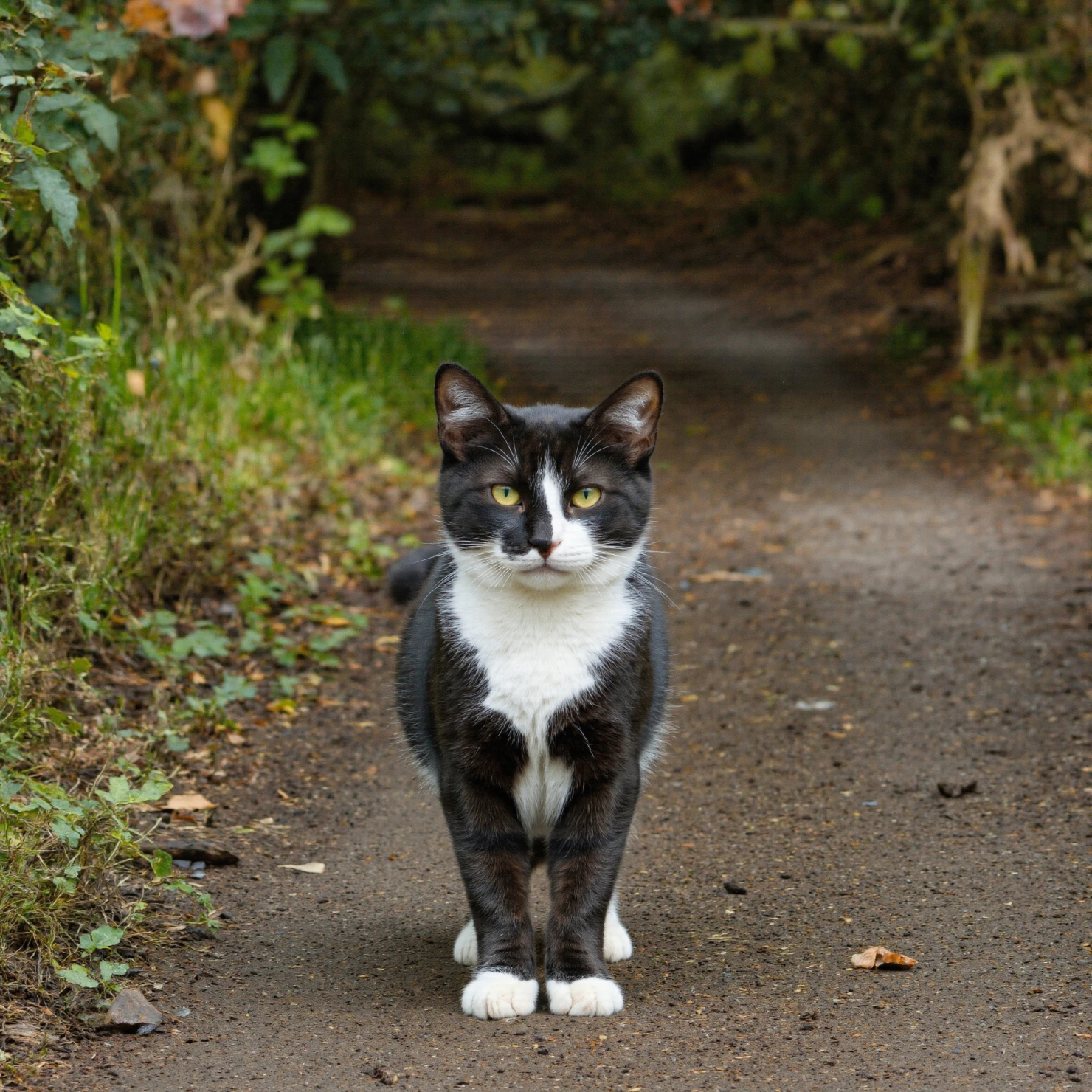 Black and White Cat Standing on a Path #40401