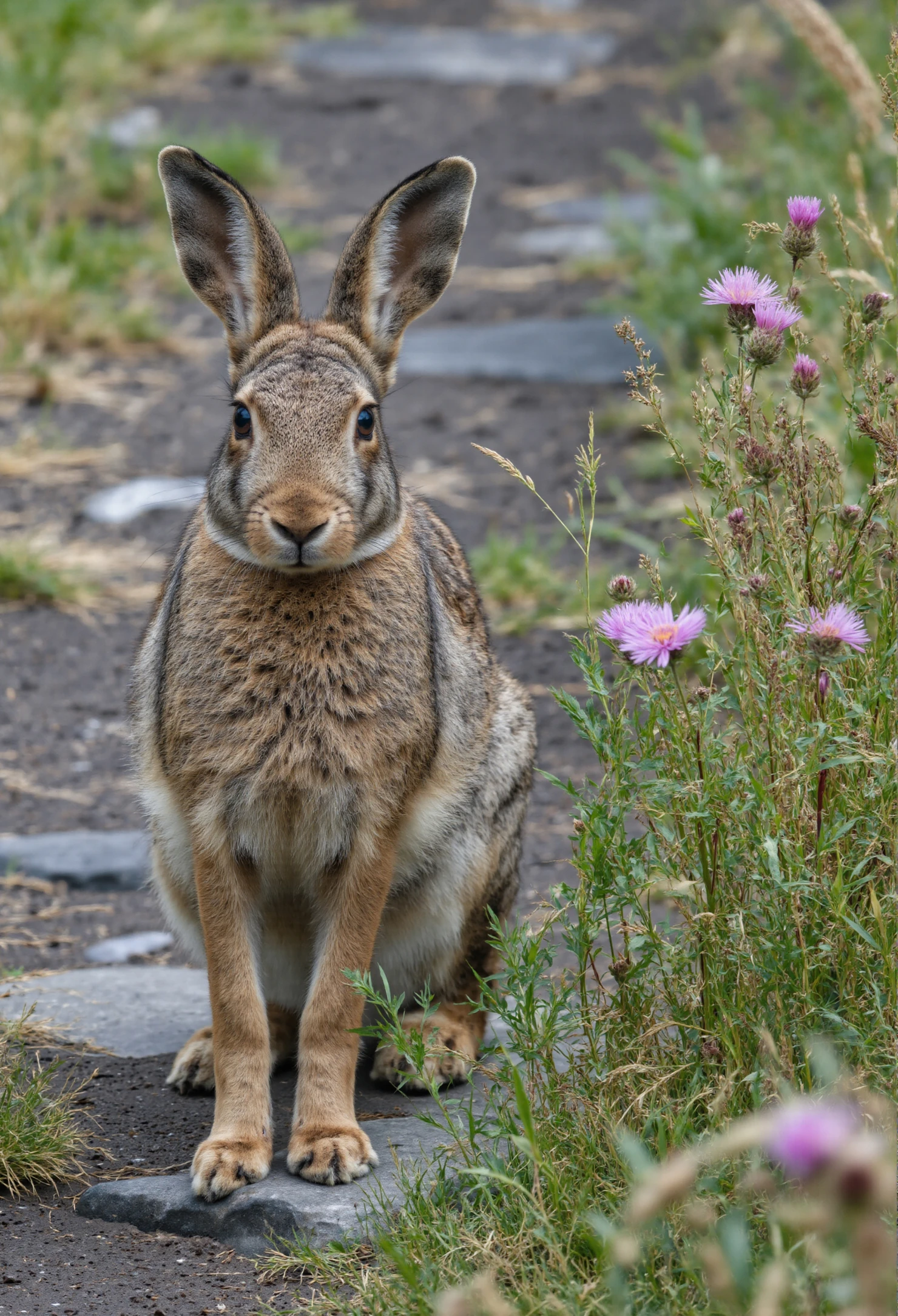 Alert Hare Perched on Path #40464