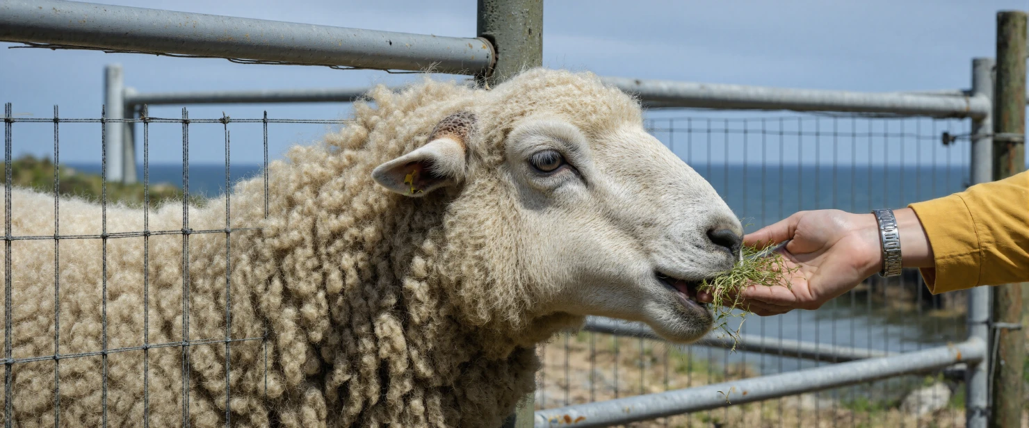 Sheep being fed grass #40483