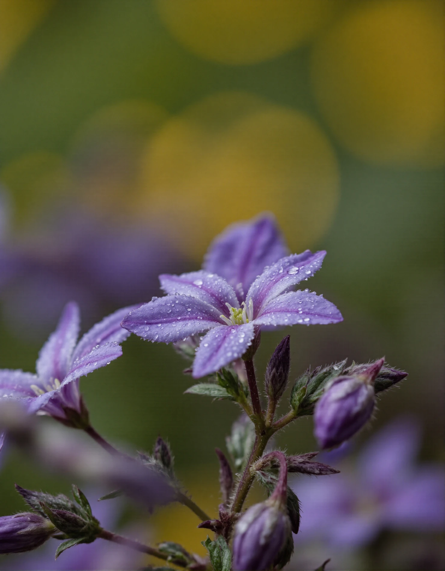 Delicate Purple Blooms Adorned with Morning Dew #40525