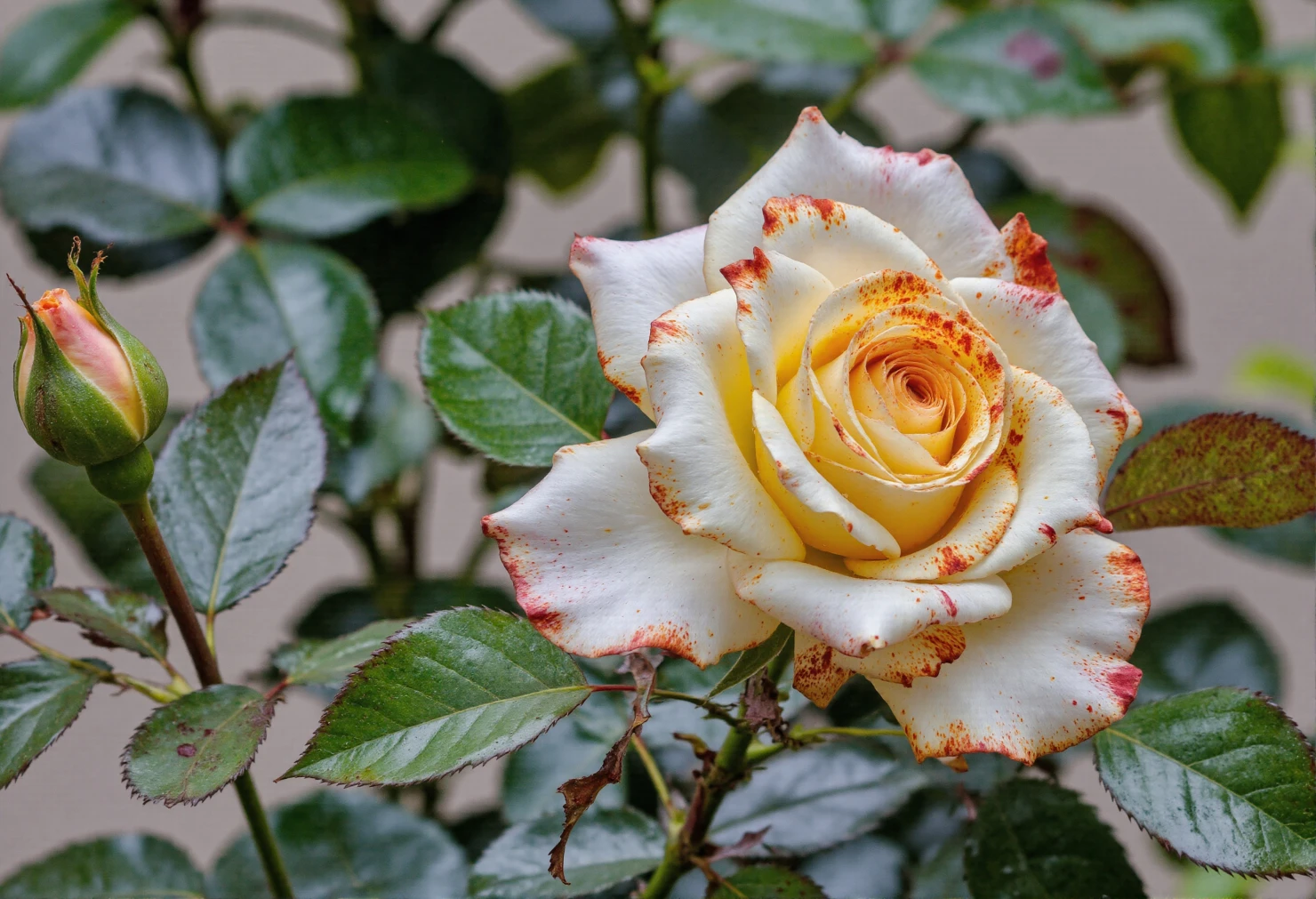 Blooming White and Yellow Rose with Red Edges #40531