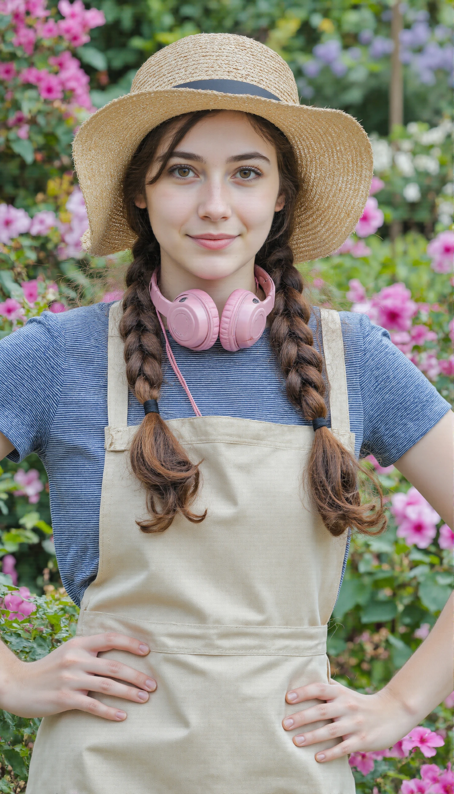 Smiling Gardener with Headphones in a Flowery Garden #40544