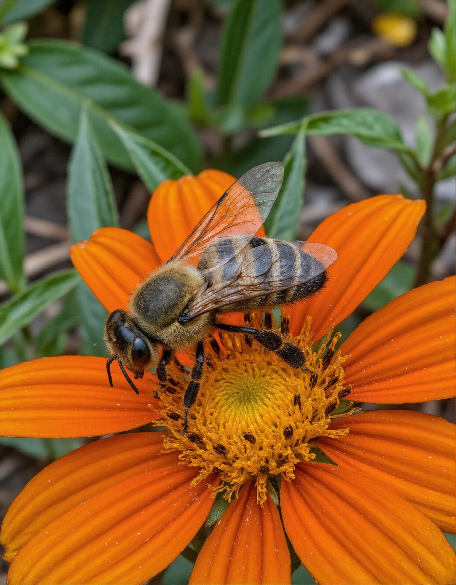 Honeybee Gathering Nectar on a Vibrant Orange Flower #40547