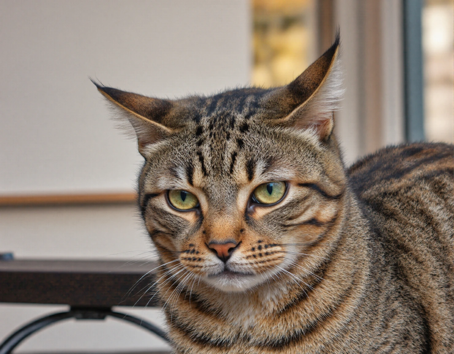 Intense Gaze of a Brown Tabby Cat with Striking Green Eyes #40564