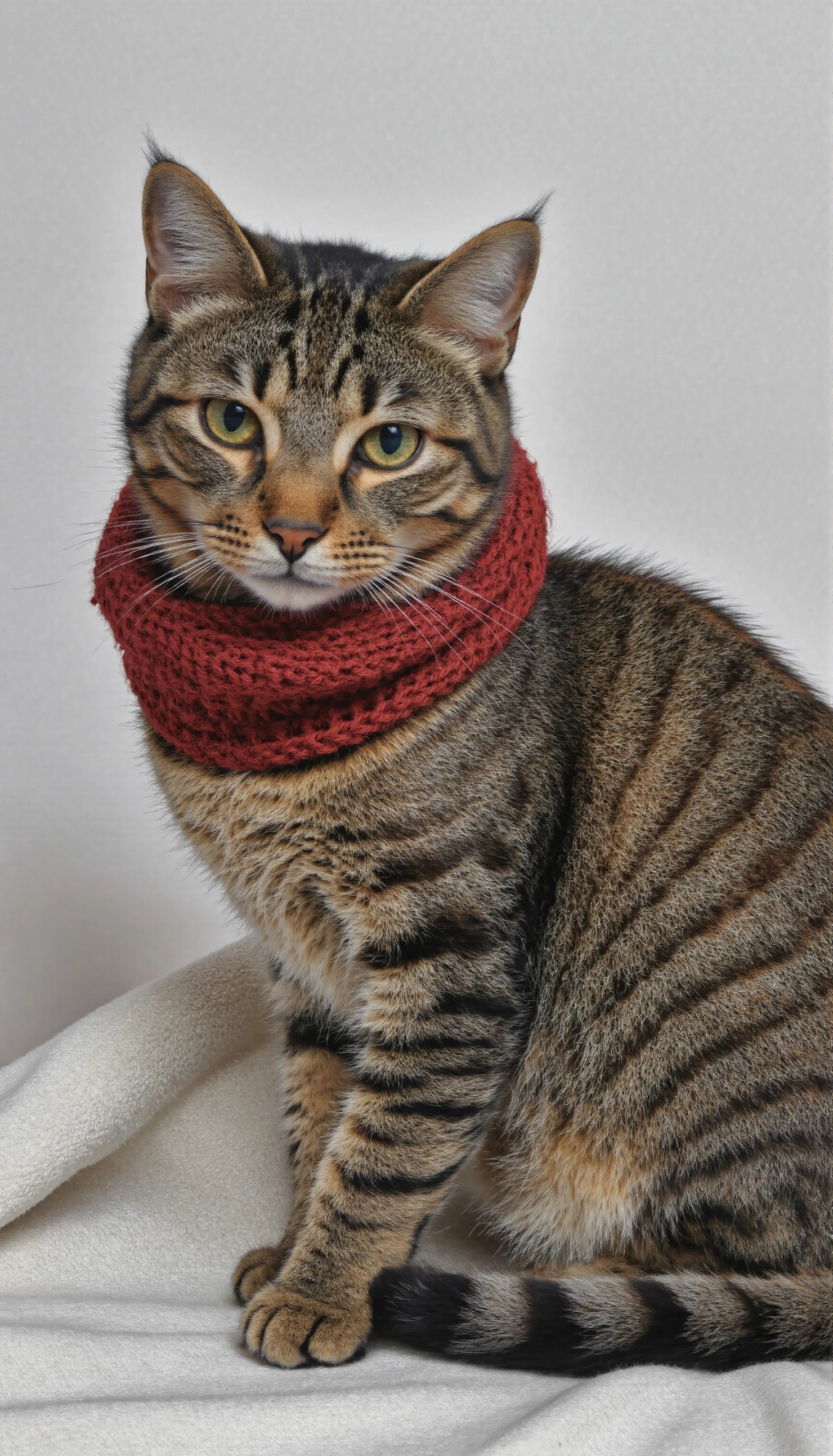 Adorable Tabby Cat Wearing a Cozy Red Scarf #40569