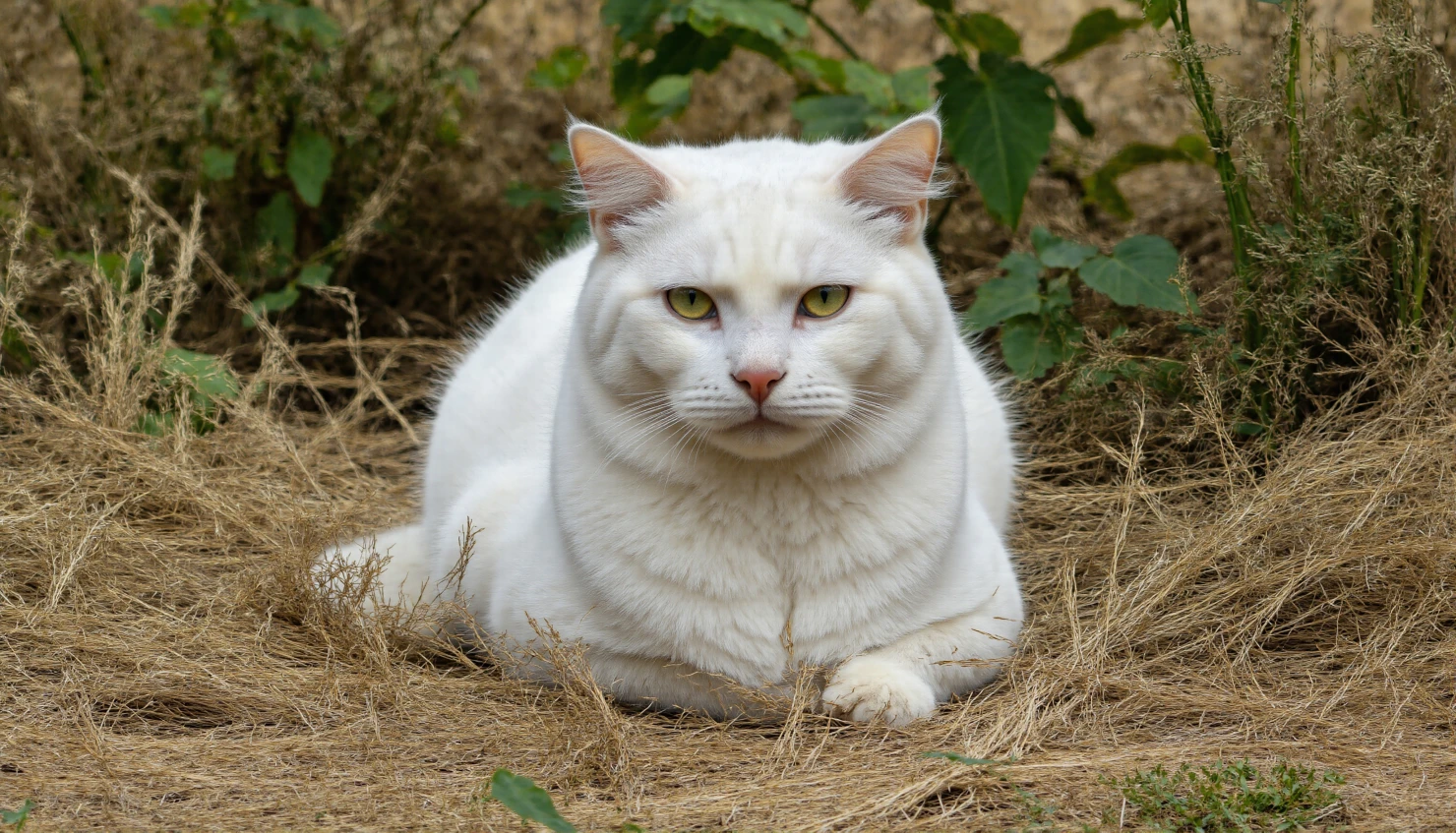 White Cat Sitting Outdoors #40573