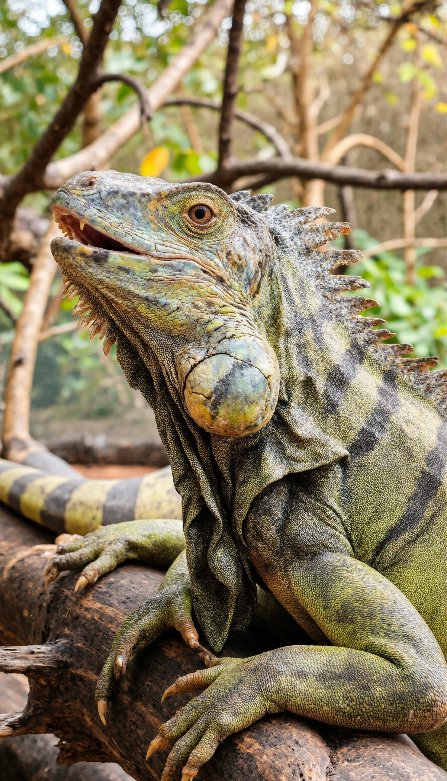 Detailed Portrait of a Majestic Green Iguana on a Tree Branch #40588