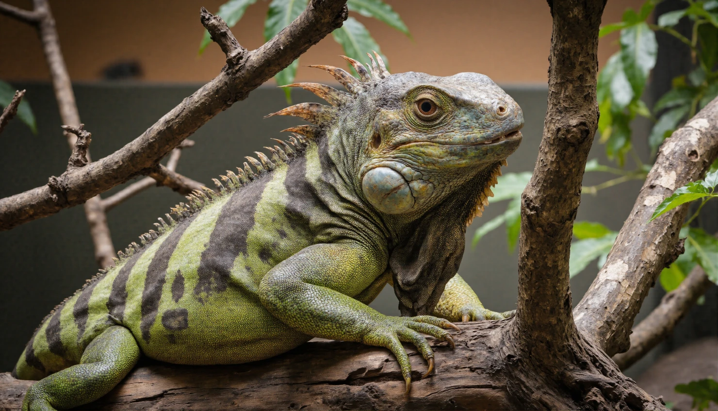 Green Iguana Perched on a Tree Branch #40589