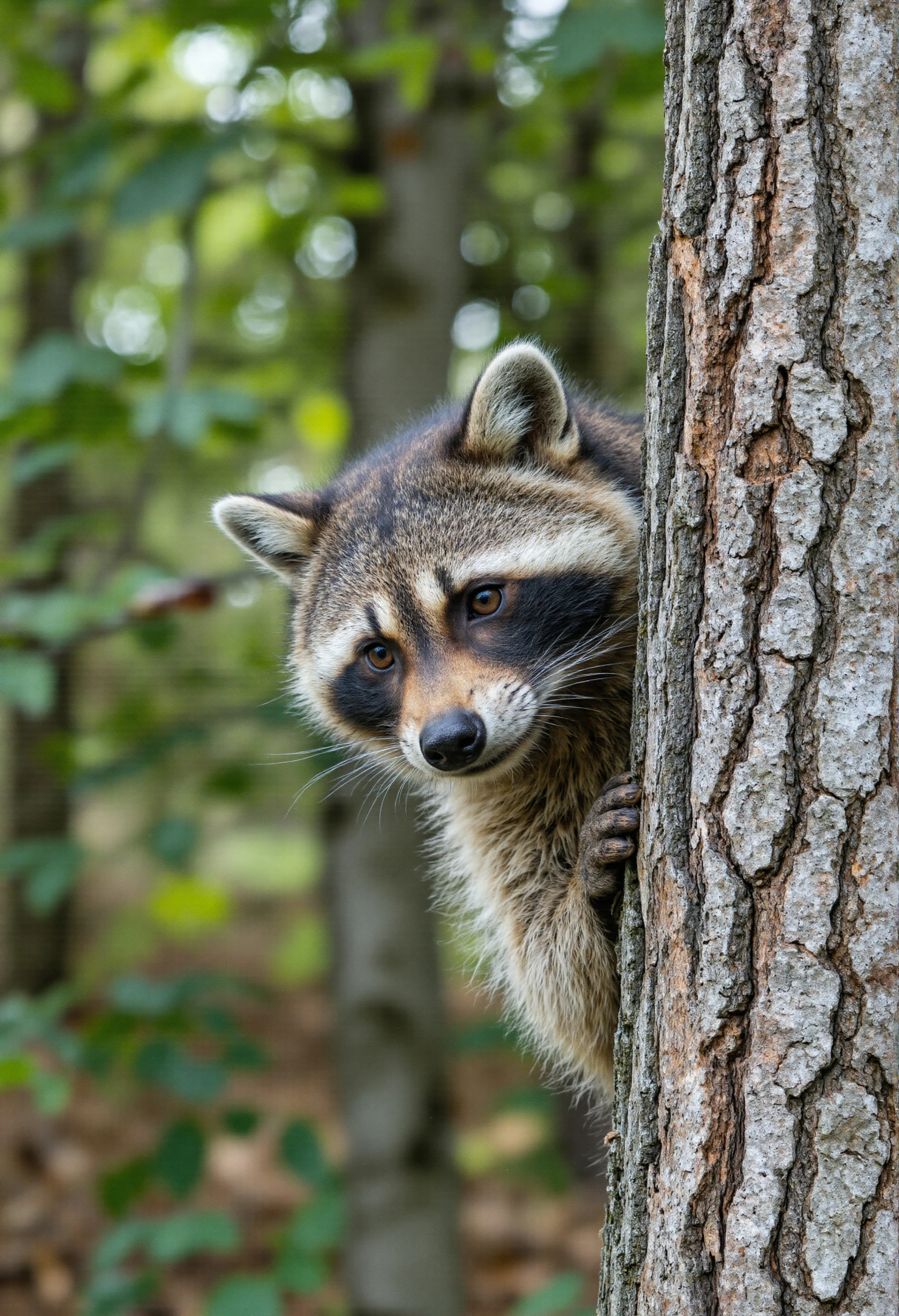 CCurious Raccoon Peeking from Behind a Tree #40612