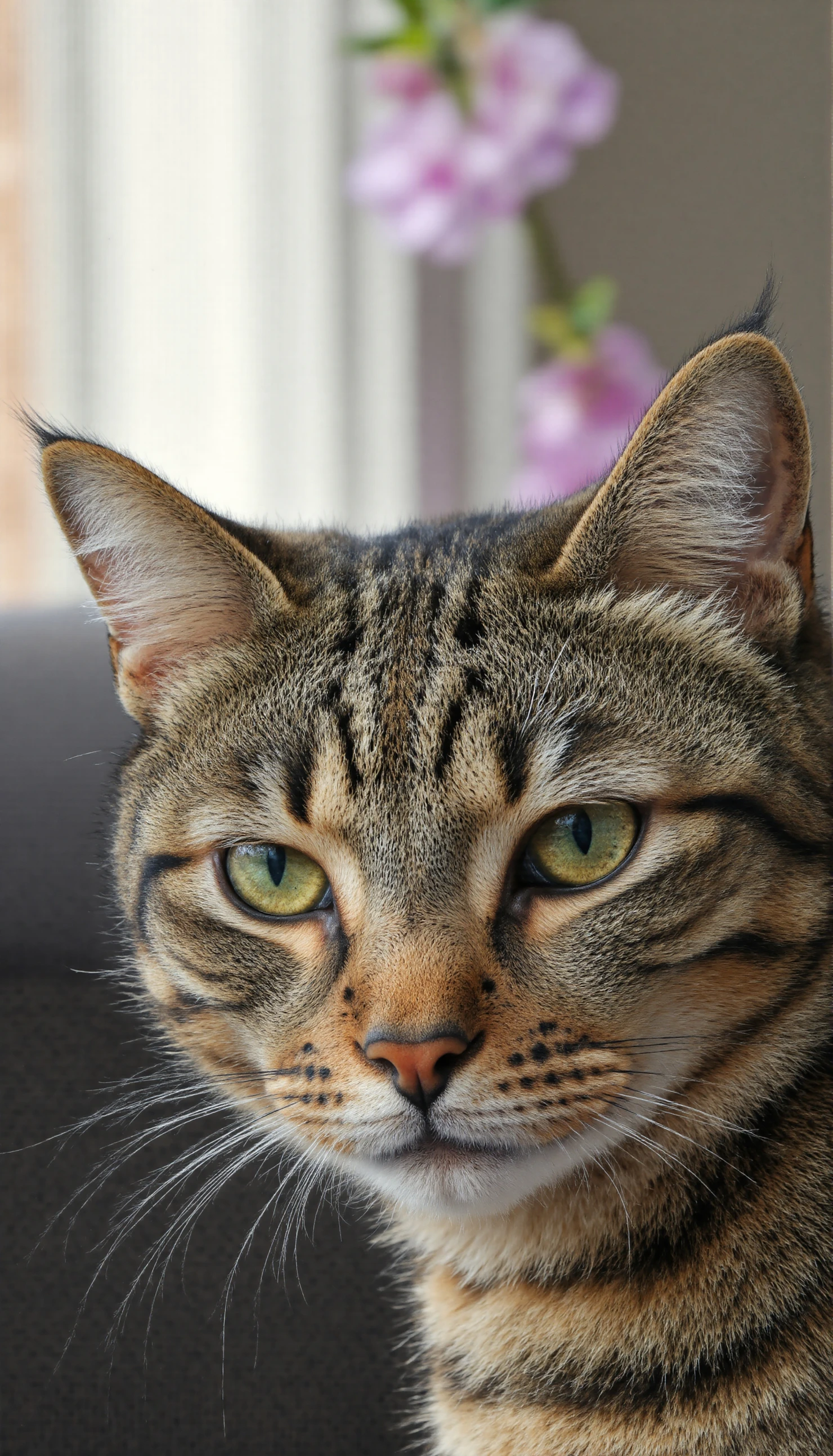 Intense Gaze of a Tabby Cat with Green Eyes #40629