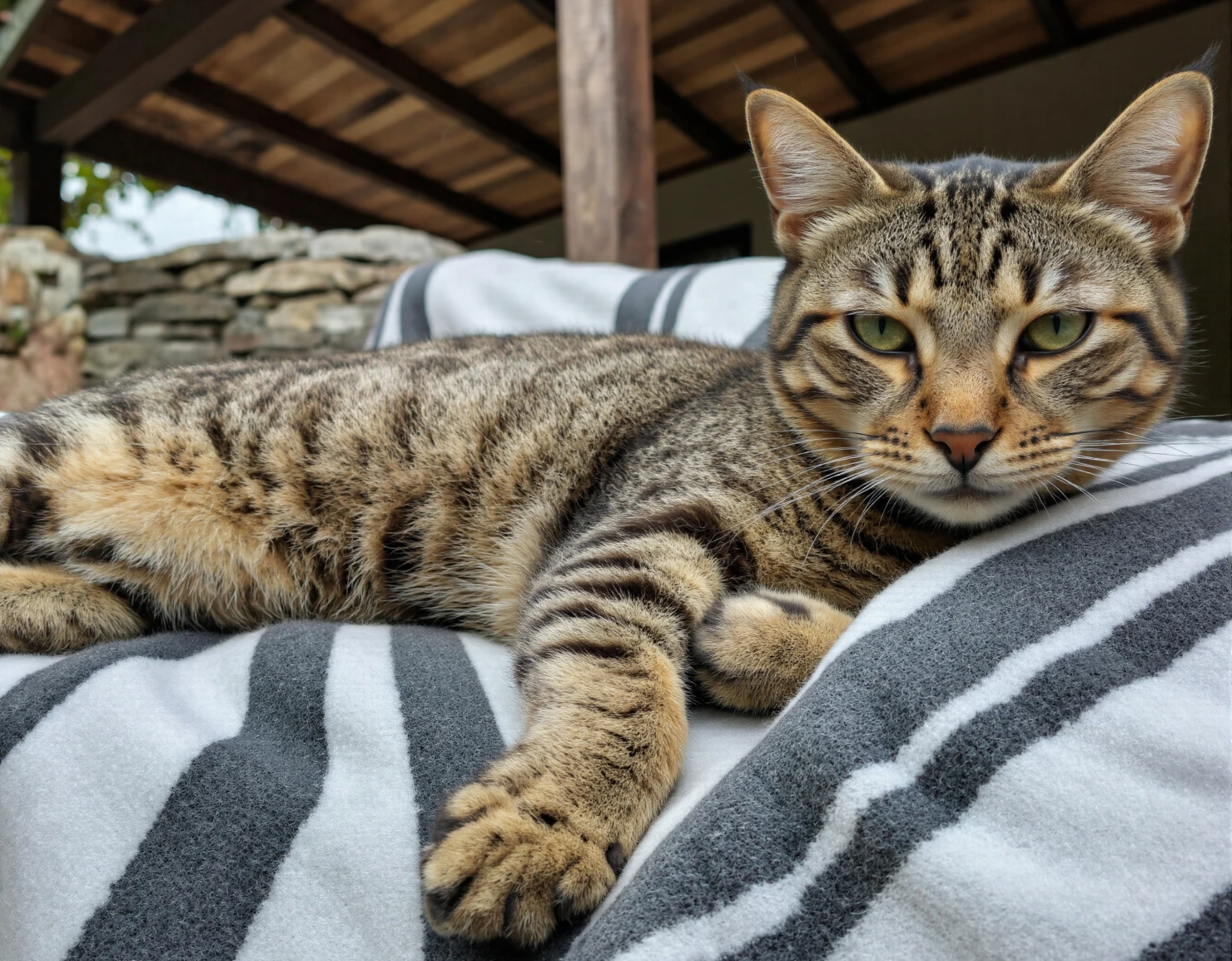 Close-upRelaxed Tabby Cat Lounging Outdoors #40632
