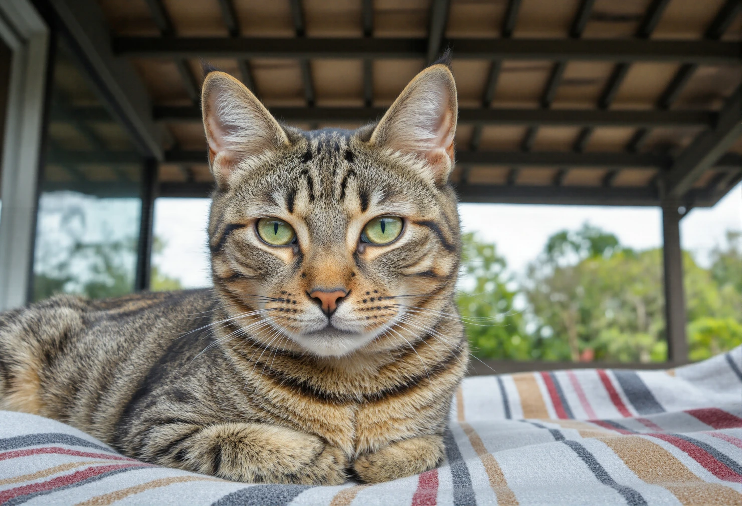 Close-up of a beautiful tabby cat with striking green eyes #40633