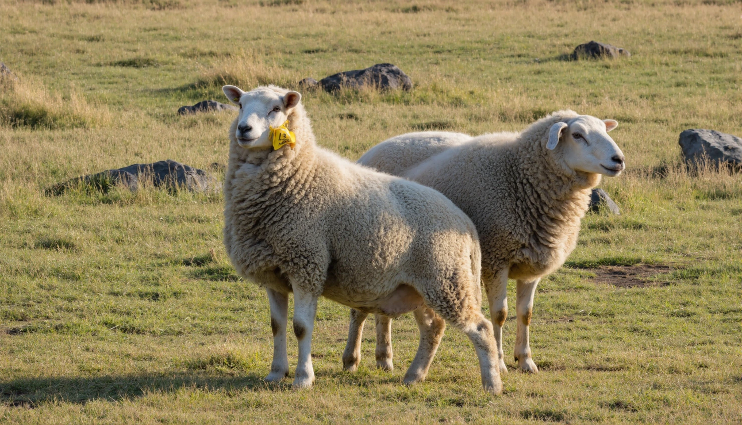 Two sheep standing in a sunny grassy field #40660