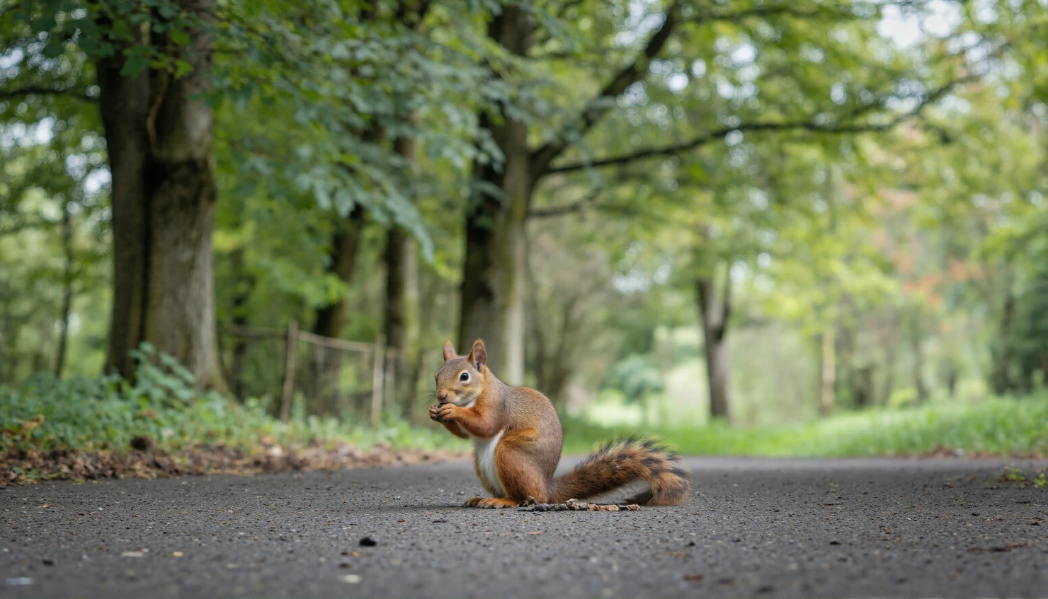 Red Squirrel Eating on a Woodland Path #40669