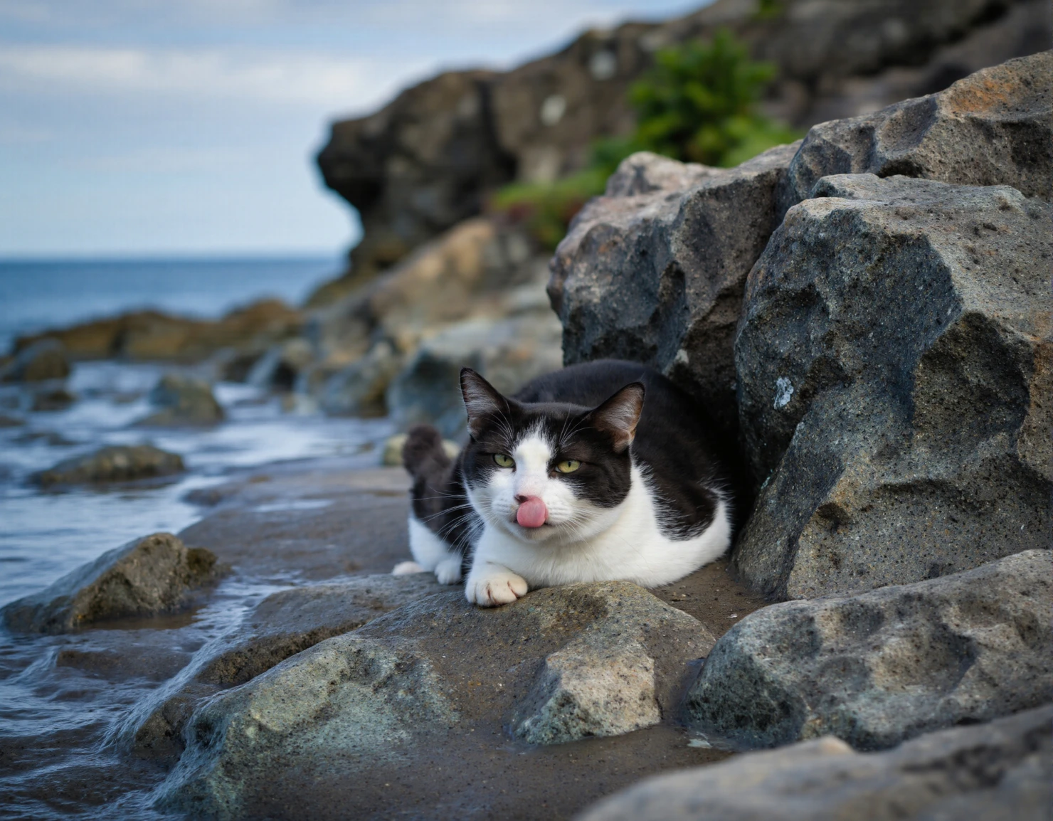 Curious Cat on the Rocky Shore #40672
