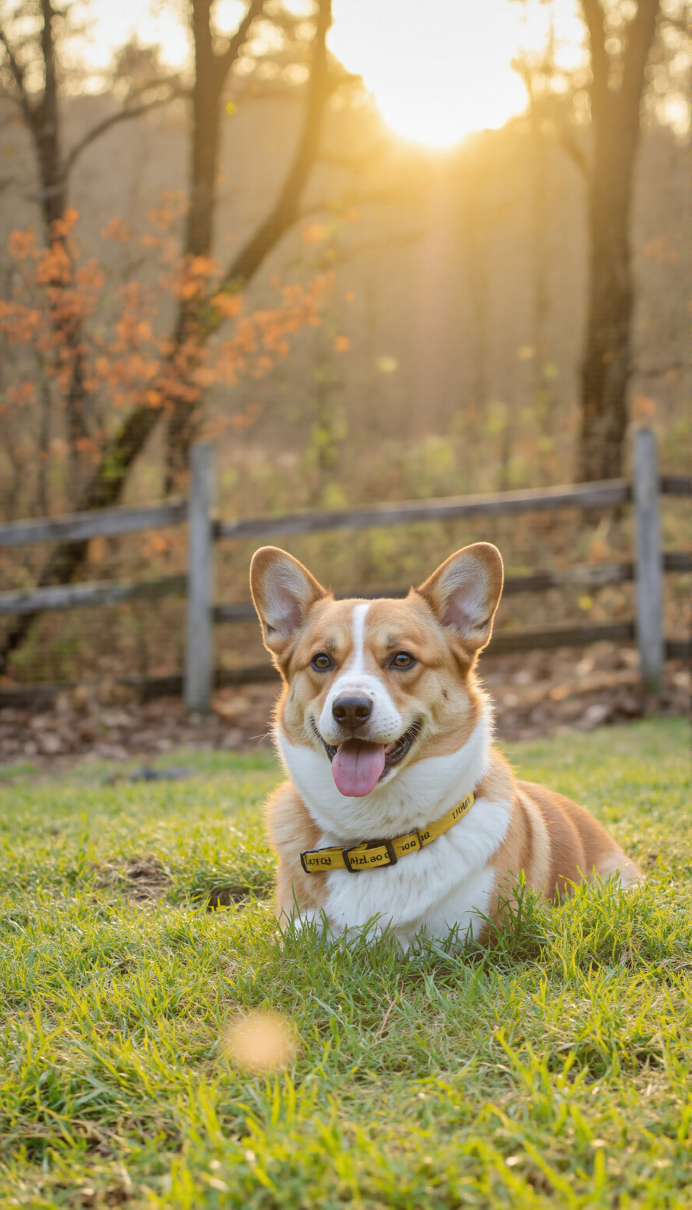 Happy Corgi enjoying the golden hour in a grassy park #40677