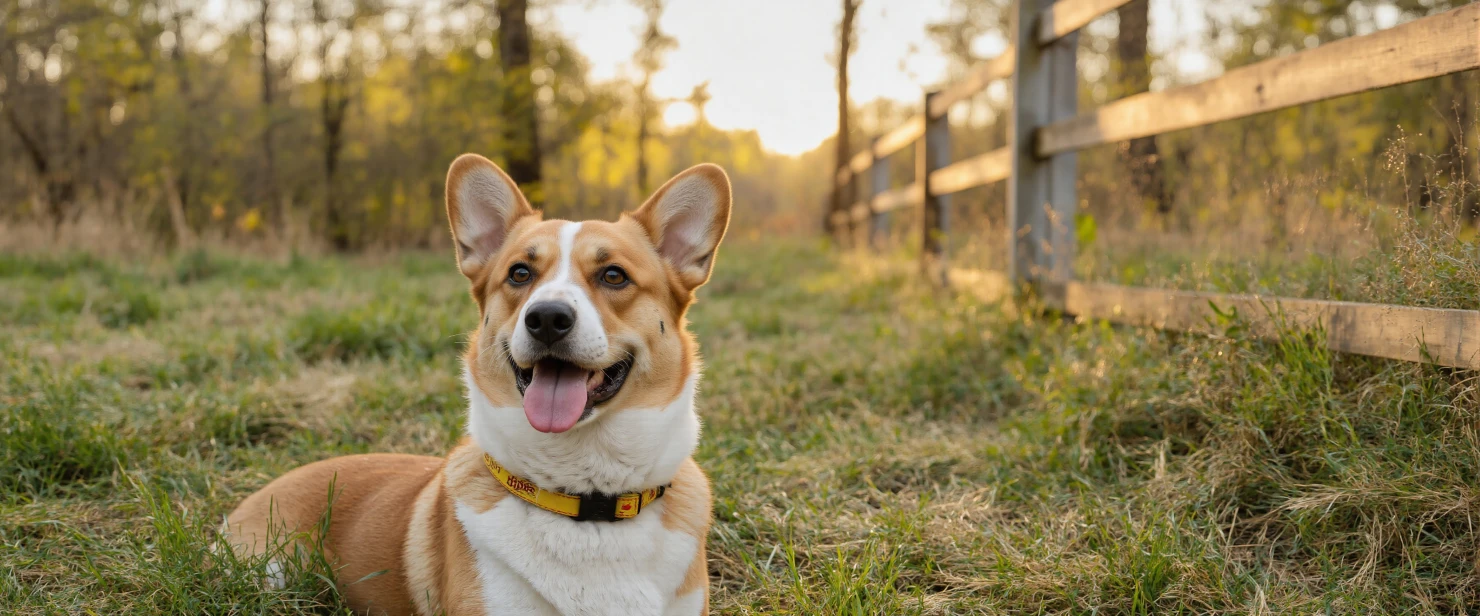 Happy dog sitting in a garden #40678