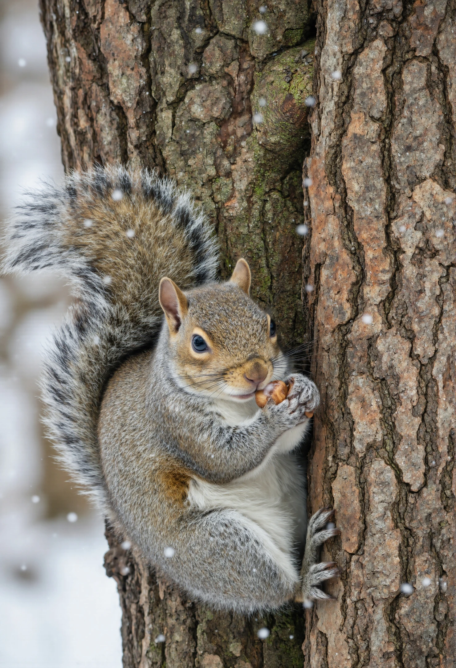 Grey Squirrel Enjoying a Nut in Winter Snow #40689