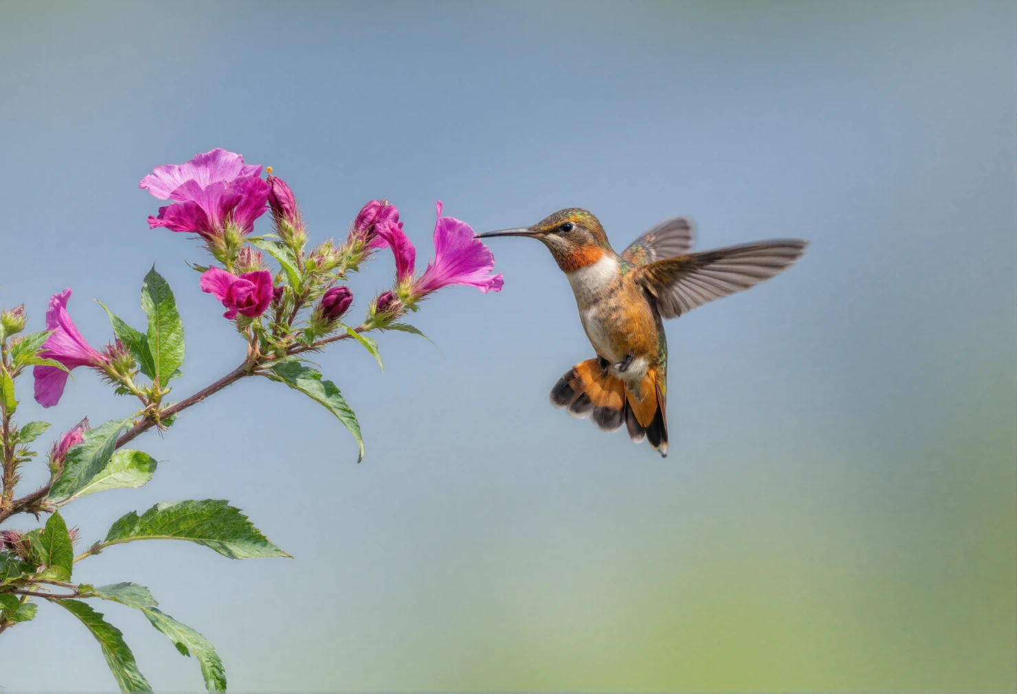 Hummingbird Feeding on a Vibrant Pink Flower #40696