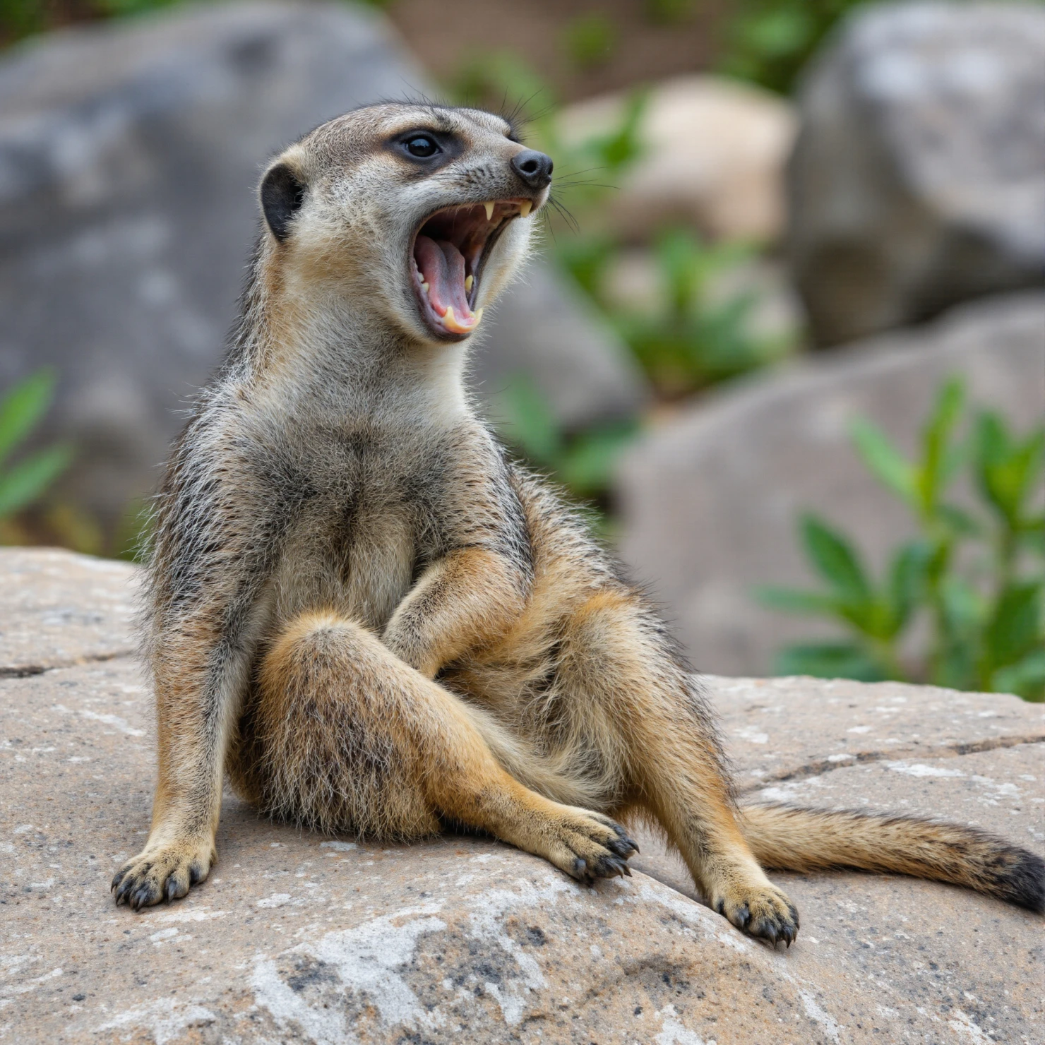 Meerkat Yawning on a Stone #40701