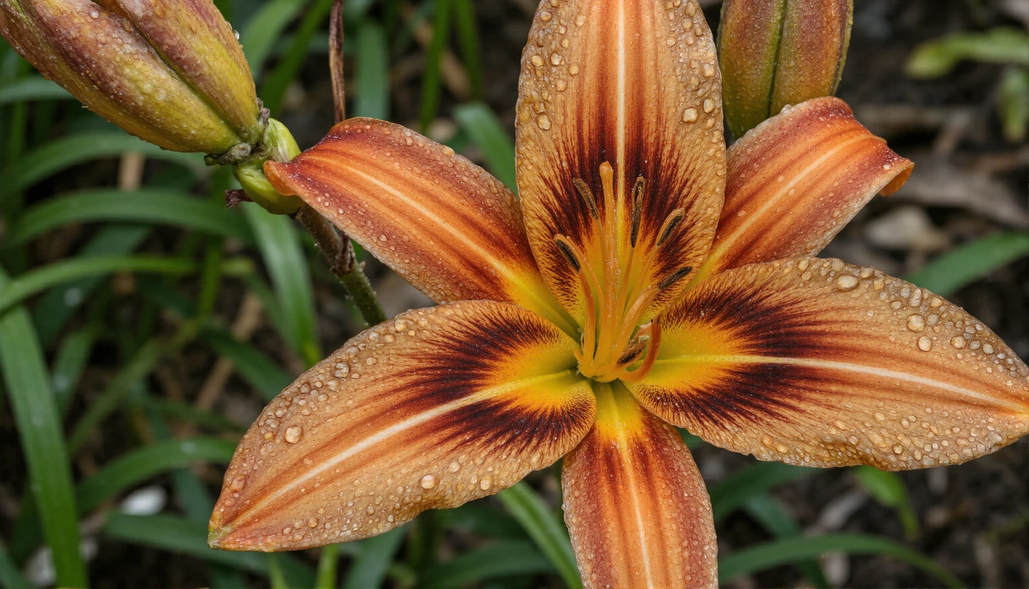 Dew-Kissed Orange Daylily in Full Bloom #40725