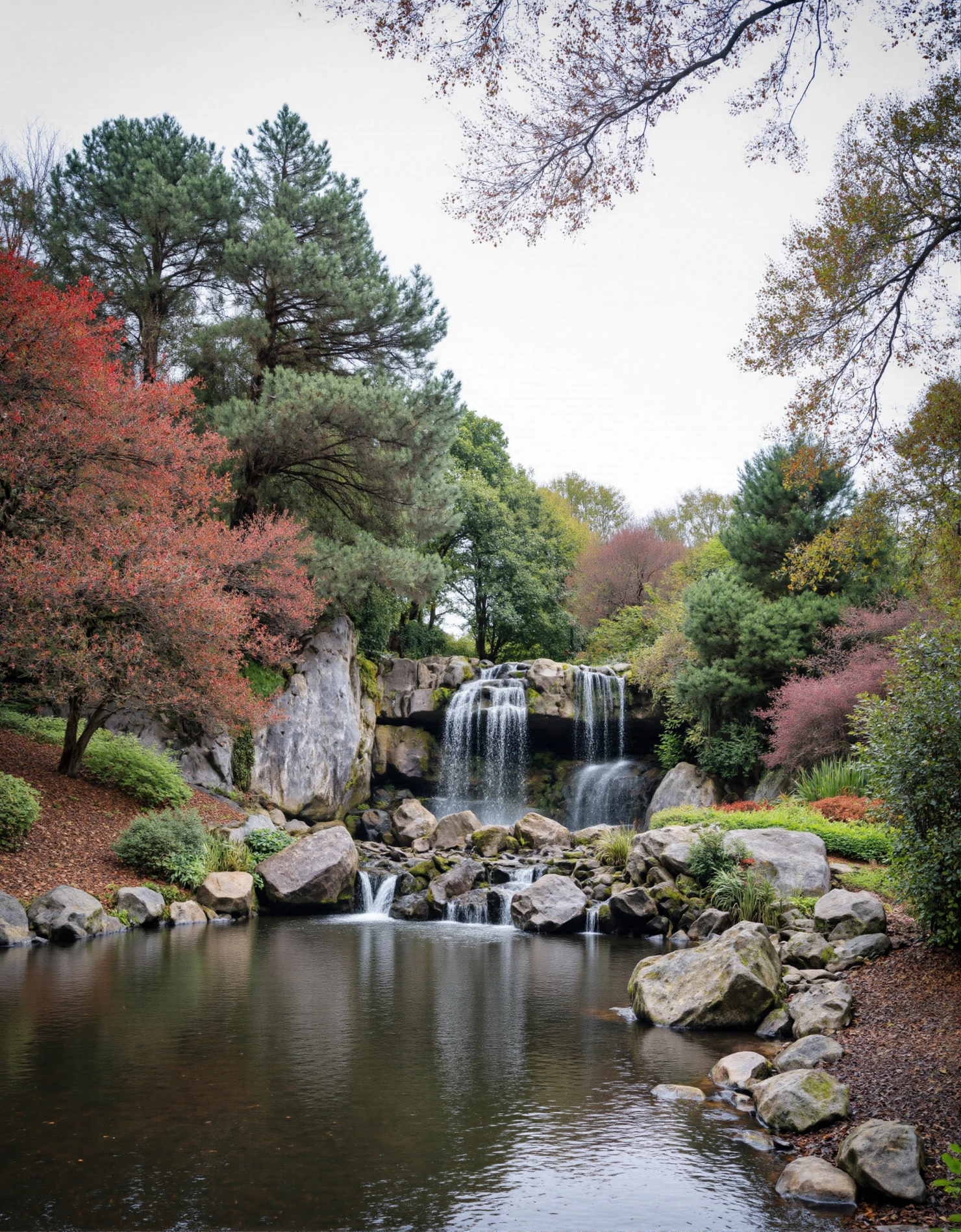 Tranquil Waterfall and Pond in a Lush Autumnal Landscape #40735