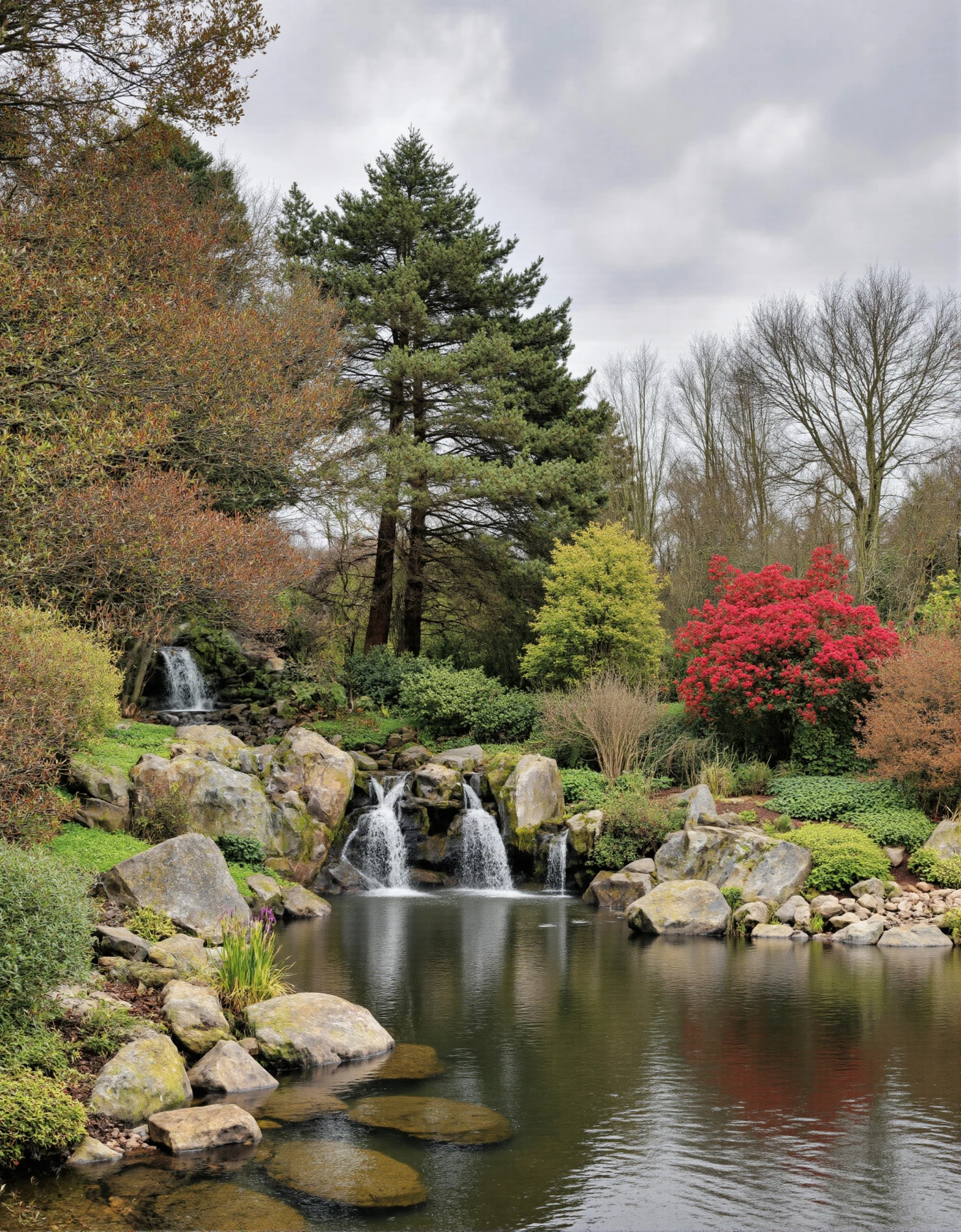 Tranquil Garden with Cascading Waterfalls and Autumn Foliage #40736